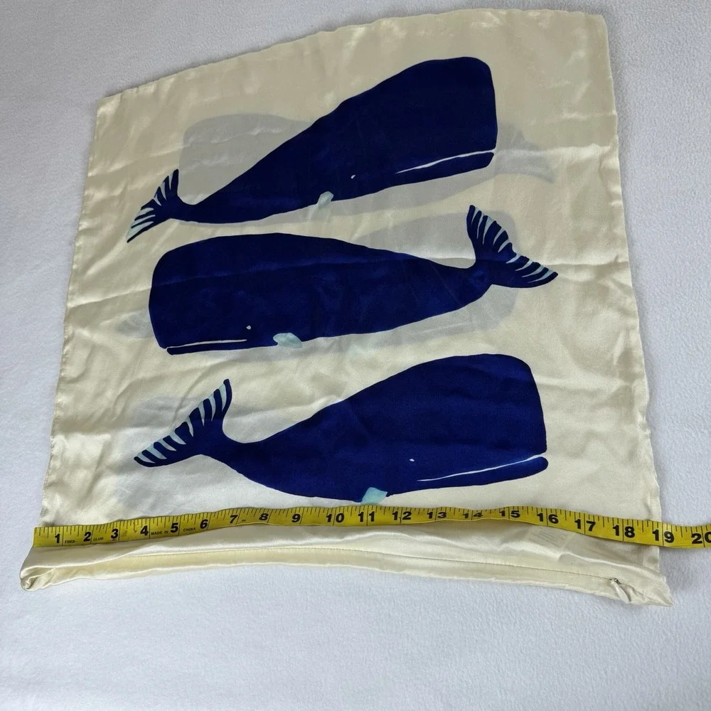 Lot Of 2 West Elm Silk Whale Pillow Cover 20x20 Blue Cream Ocean Coastal Beach